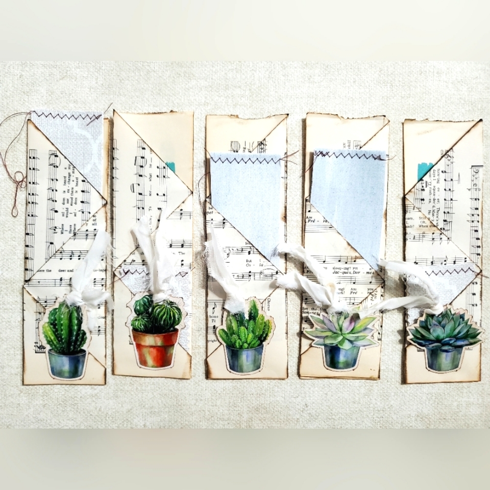 😀 HAND CRAFTED Set of 5 music song paper pockets with notebooks cactus